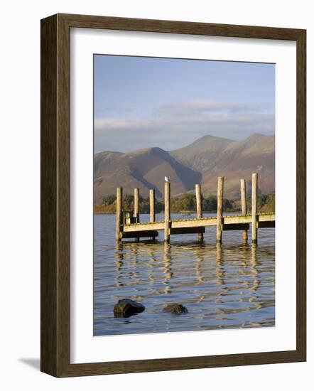 Wooden Jetty at Barrow Bay Landing on Derwent Water Looking North to Skiddaw in Autumn-Pearl Bucknall-Framed Photographic Print