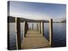 Wooden Jetty at Barrow Bay Landing on Derwent Water Looking North West in Autumn-Pearl Bucknall-Stretched Canvas