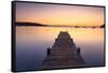 Wooden jetty at dawn, sunrise, long exposure, Corsica, France, Mediterranean, Europe-John Miller-Framed Stretched Canvas