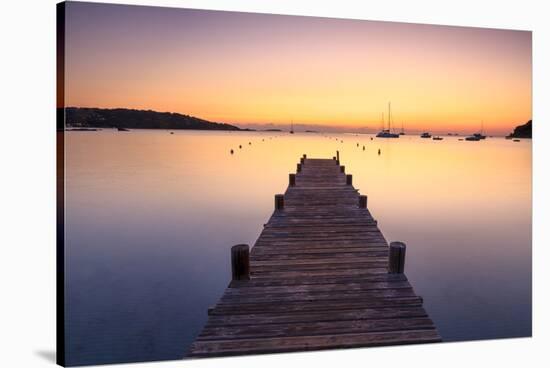 Wooden jetty at dawn, sunrise, long exposure, Corsica, France, Mediterranean, Europe-John Miller-Stretched Canvas