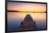 Wooden jetty at dawn, sunrise, long exposure, Corsica, France, Mediterranean, Europe-John Miller-Framed Photographic Print