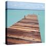 Wooden jetty leading out to sea-null-Stretched Canvas