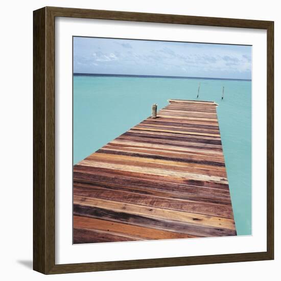 Wooden jetty leading out to sea-null-Framed Photographic Print