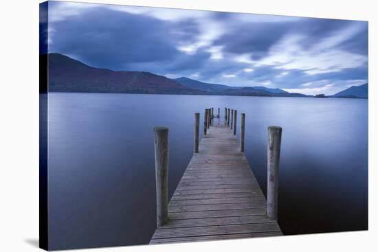 Wooden Jetty on Derwent Water in the Lake District, Cumbria, England. Autumn-Adam Burton-Stretched Canvas