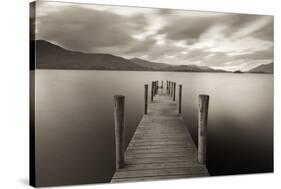 Wooden Jetty on Derwent Water in the Lake District, Cumbria, England. Autumn-Adam Burton-Stretched Canvas