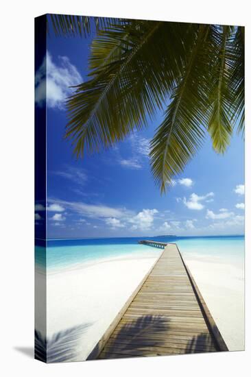 Wooden Jetty Out to Tropical Sea, Maldives, Indian Ocean, Asia-Sakis Papadopoulos-Stretched Canvas