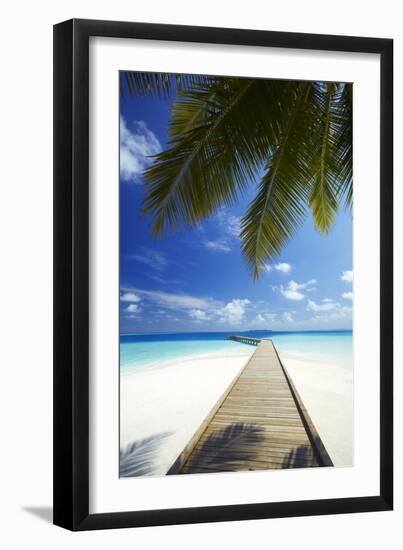 Wooden Jetty Out to Tropical Sea, Maldives, Indian Ocean, Asia-Sakis Papadopoulos-Framed Photographic Print