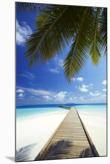 Wooden Jetty Out to Tropical Sea, Maldives, Indian Ocean, Asia-Sakis Papadopoulos-Mounted Photographic Print