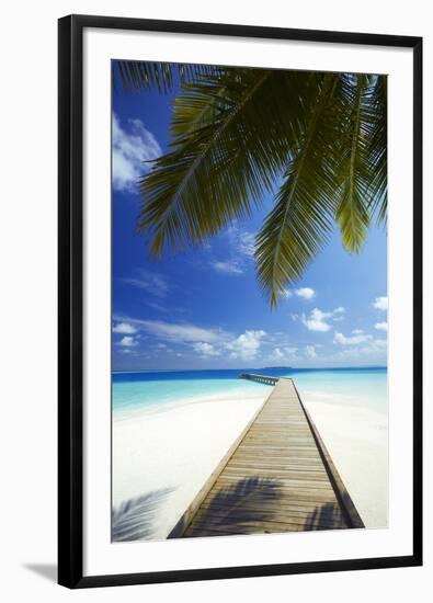 Wooden Jetty Out to Tropical Sea, Maldives, Indian Ocean, Asia-Sakis Papadopoulos-Framed Photographic Print