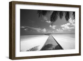 Wooden Jetty Out to Tropical Sea, Maldives, Indian Ocean, Asia-Sakis Papadopoulos-Framed Photographic Print