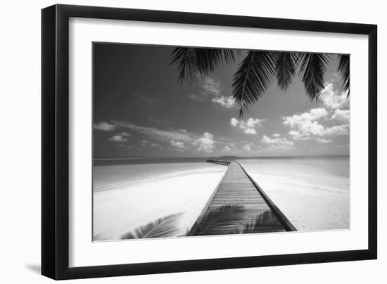 Wooden Jetty Out to Tropical Sea, Maldives, Indian Ocean, Asia-Sakis Papadopoulos-Framed Photographic Print