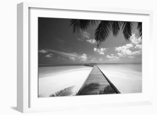 Wooden Jetty Out to Tropical Sea, Maldives, Indian Ocean, Asia-Sakis Papadopoulos-Framed Photographic Print