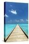 Wooden Jetty out to tropical Sea, The Maldives, Indian Ocean, Asia-Sakis Papadopoulos-Stretched Canvas