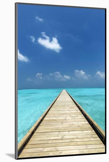 Wooden Jetty out to tropical Sea, The Maldives, Indian Ocean, Asia-Sakis Papadopoulos-Mounted Photographic Print