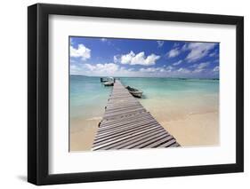 Wooden Jetty with Boats Tied to it Stretching Out into the Indian Ocean Off an Idyllic Beach-Lee Frost-Framed Photographic Print