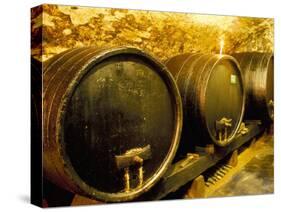 Wooden Kegs for Ageing Wine in Cellar of Pavel Soldan in Village of Modra, Slovakia-Richard Nebesky-Stretched Canvas