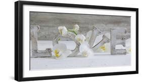 Wooden Letters 'Love' with Orchid Blossoms-Uwe Merkel-Framed Photographic Print