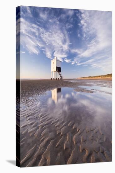 Wooden Lighthouse on Burnham Beach at Low Tide, Burnham-On-Sea, Somerset, England. Winter-Adam Burton-Stretched Canvas