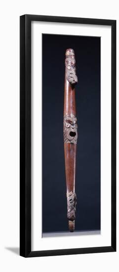 Wooden Maori Putorino carved with three aggressive faces, New Zealand, 18th-19th century-Werner Forman-Framed Photographic Print