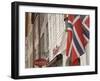 Wooden Merchants Premises and Norwegian Flag, Bryggen Old Harbour Side, Bergen, Norway, Scandinavia-James Emmerson-Framed Photographic Print