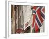 Wooden Merchants Premises and Norwegian Flag, Bryggen Old Harbour Side, Bergen, Norway, Scandinavia-James Emmerson-Framed Photographic Print