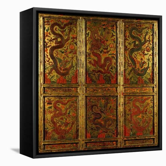 Wooden Panel Depicting Dragons-null-Framed Stretched Canvas