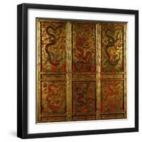 Wooden Panel Depicting Dragons-null-Framed Giclee Print