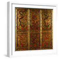 Wooden Panel Depicting Dragons-null-Framed Giclee Print