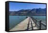 Wooden Pier in the Turquoise Water of Lake Wakatipu-Michael-Framed Stretched Canvas