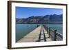 Wooden Pier in the Turquoise Water of Lake Wakatipu-Michael-Framed Photographic Print