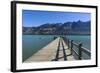 Wooden Pier in the Turquoise Water of Lake Wakatipu-Michael-Framed Photographic Print