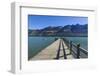 Wooden Pier in the Turquoise Water of Lake Wakatipu-Michael-Framed Photographic Print