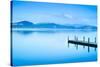 Wooden Pier or Jetty and on A Blue Lake Sunset and Sky Reflection on Water. Versilia Tuscany, Italy-stevanzz-Stretched Canvas