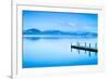 Wooden Pier or Jetty and on A Blue Lake Sunset and Sky Reflection on Water. Versilia Tuscany, Italy-stevanzz-Framed Photographic Print