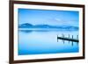 Wooden Pier or Jetty and on A Blue Lake Sunset and Sky Reflection on Water. Versilia Tuscany, Italy-stevanzz-Framed Photographic Print