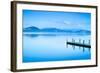 Wooden Pier or Jetty and on A Blue Lake Sunset and Sky Reflection on Water. Versilia Tuscany, Italy-stevanzz-Framed Photographic Print