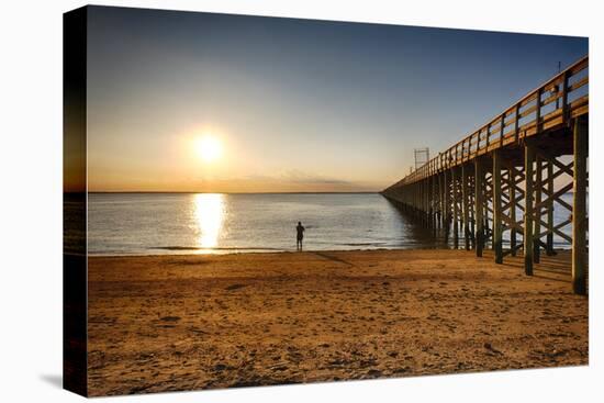 Wooden Pier Perspective at Sunset, Keansburg, New Jersey, USA-George Oze-Stretched Canvas