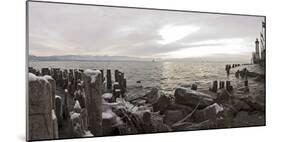 Wooden Poles Covered with Ice, Island Lindau in Lake Constance, Swedish Flag, Lighthouse, Lindau-Markus Leser-Mounted Photographic Print