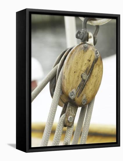 Wooden Pulley and Rope of Boat Rigging-null-Framed Stretched Canvas