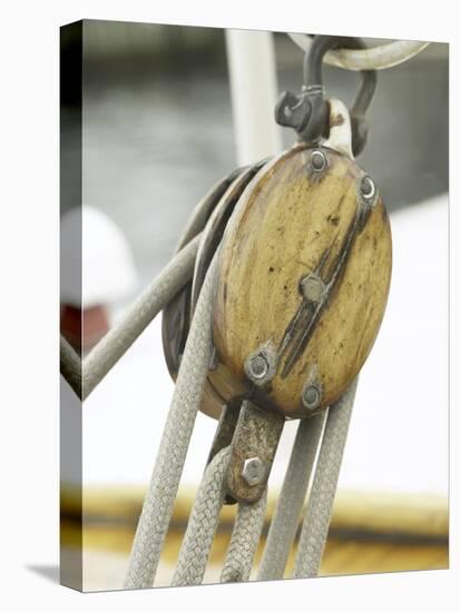 Wooden Pulley and Rope of Boat Rigging-null-Stretched Canvas