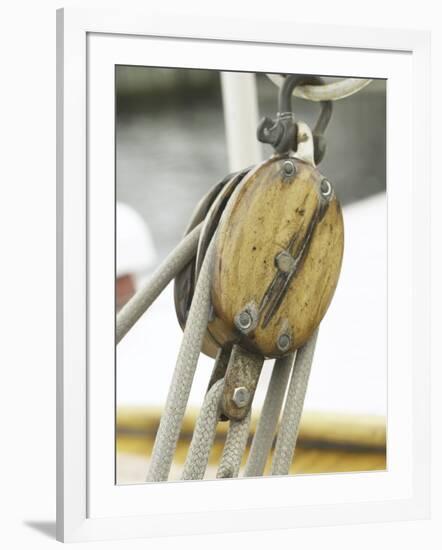 Wooden Pulley and Rope of Boat Rigging-null-Framed Photographic Print