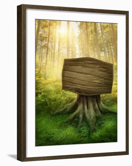 Wooden Sign in the Magic Dark Forest-egal-Framed Photographic Print