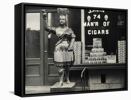 Wooden Statue in Front of Cigar Shop-null-Framed Stretched Canvas