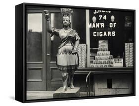 Wooden Statue in Front of Cigar Shop-null-Framed Stretched Canvas