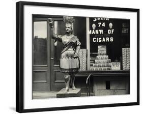 Wooden Statue in Front of Cigar Shop-null-Framed Photographic Print