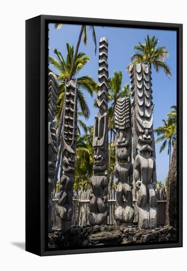Wooden Statues in the Puuhonua O Honaunau National Historical Park-Michael Runkel-Framed Stretched Canvas