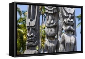 Wooden Statues in the Puuhonua O Honaunau National Historical Park-Michael Runkel-Framed Stretched Canvas