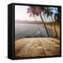 Wooden Table on the Beach with Palms-ZoomTeam-Framed Stretched Canvas