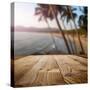 Wooden Table on the Beach with Palms-ZoomTeam-Stretched Canvas