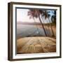 Wooden Table on the Beach with Palms-ZoomTeam-Framed Photographic Print